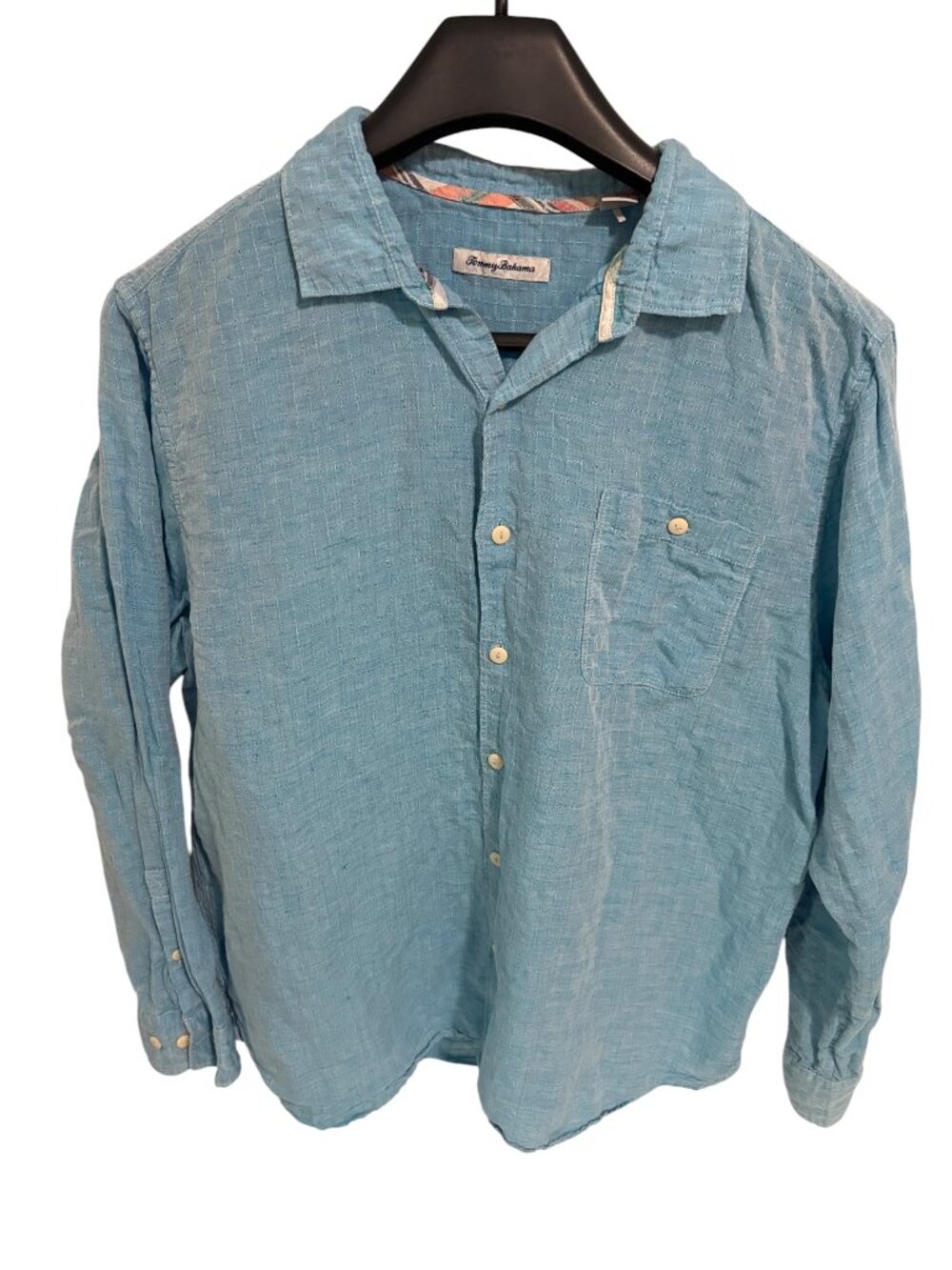 Tommy Bahama Full Button Solid Blue Linen Shirt Mens Size XL/TG Soft
